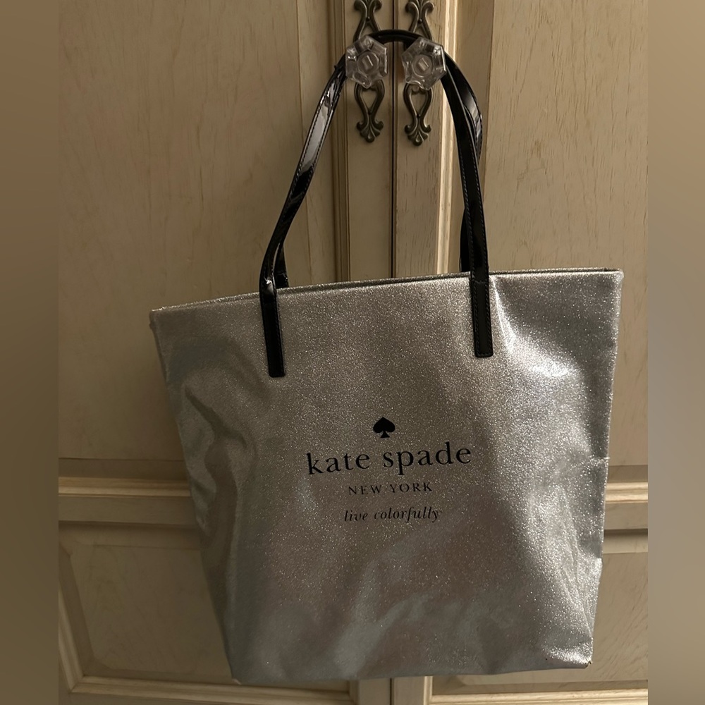 Kate Spade silver glitter tote